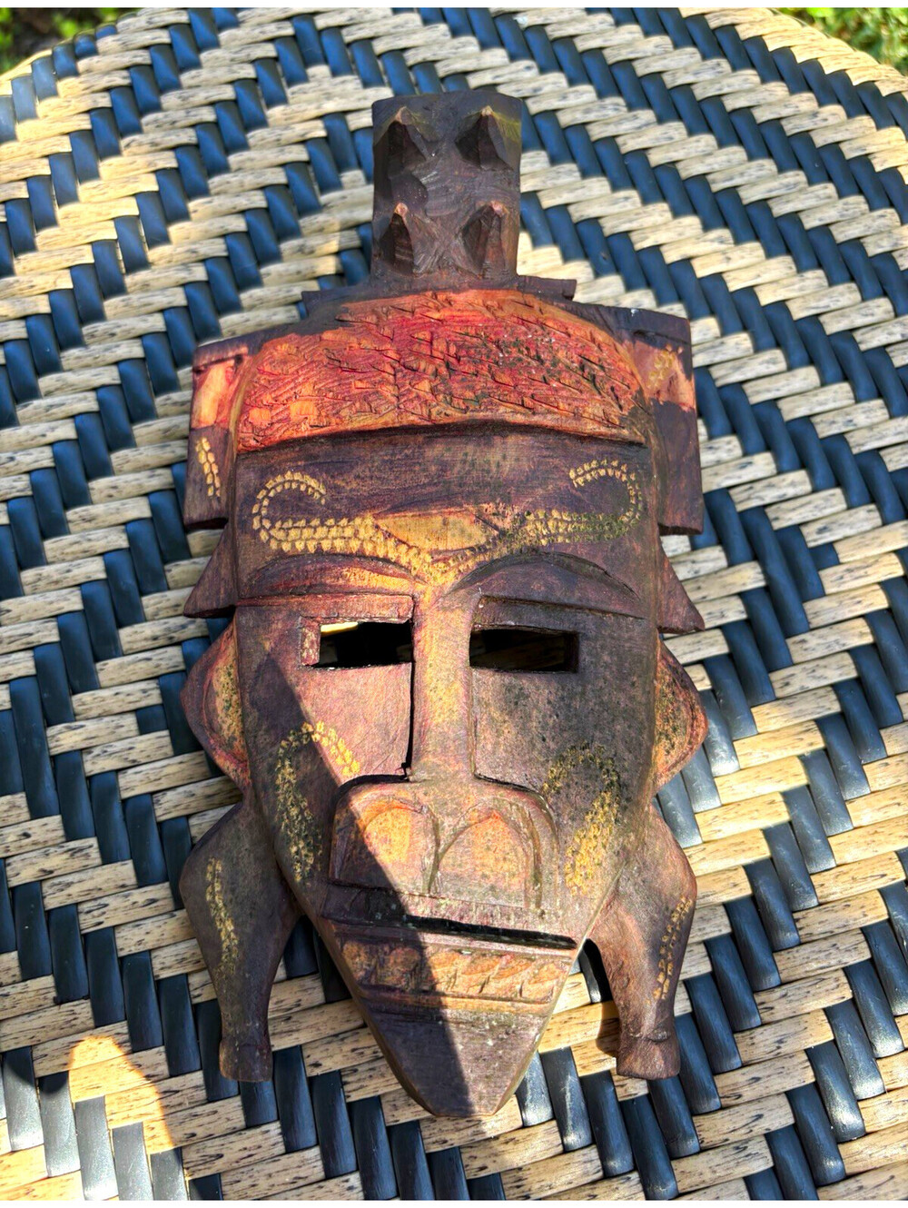 African Handmade Hand Carved Wooden Mask Wall Hanging Decor Brown